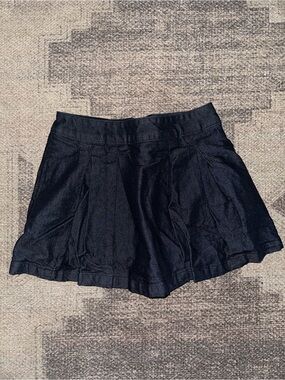 Dark Blue Pleated Denim Mini Skort